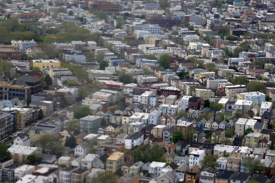 Aerial view of mid-density neighborhod in Newark, New Jersey.